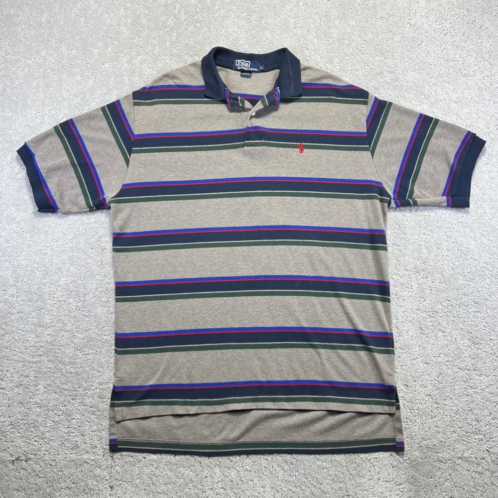 VINTAGE 90s Polo Ralph Lauren Polo Shirt Mens Large Multicolor Striped USA Made